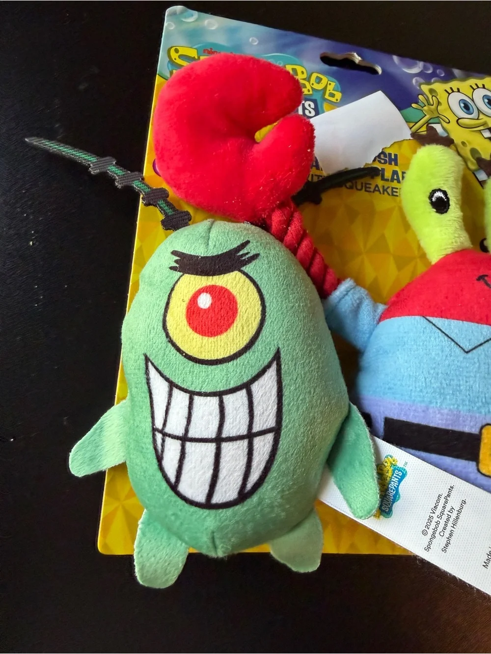 Nickelodeon Spongebob Squarepants 2-pk Plush Mr Krabs Plankton Dog Toy Squeak